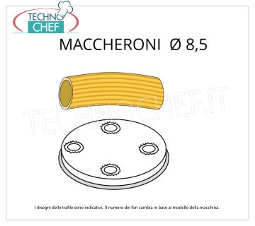 Technochef - TRAFILA MACCHERONI Ø 8,5 in LEGA OTTONE-BRONZO Trafila per maccheroni in lega di ottone-bronzo Ø 8,5 mm, per mod.MPF1.5N
