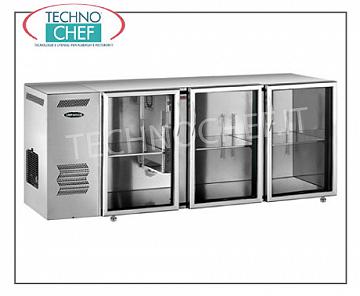 Banco frigo bar 3 porte vetri, Ventilato, in Acciaio Inox Banco frigo per bar, 3 porte vetri, ventilato, temp +2°+8°, 220V/1, 50 Hz, dim. mm 2140x540x850