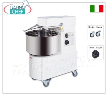 IMPASTATRICE a SPIRALE da 25 Kg  (vasca da lt.32), con Timer e Ruote di serie, dim.mm.440x680x750h