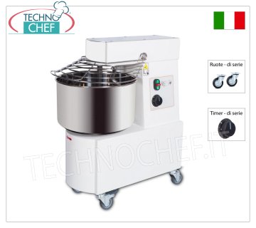 IMPASTATRICE a SPIRALE da 36 Kg (vasca da lt.41), con Timer e Ruote di serie, dim.mm.495x800x770h