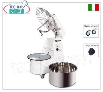 Impastatrice a Spirale da 43 Kg (vasca da lt 48), con Testa sollevabile e Vasca estraibile, Timer e Ruote di serie