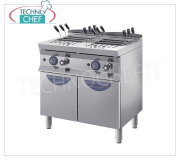 TECHNOCHEF - CUOCIPASTA a GAS su MOBILE, linea 900, 2 VASCHE INDIPENDENTI da lt.40+40 Cuocipasta a GAS, INOX BIM, linea 900, 2 vasche indipendenti da lt.40+40, potenza termica 24,4 Kw, peso Kg.90, dim.mm.800x900x900h