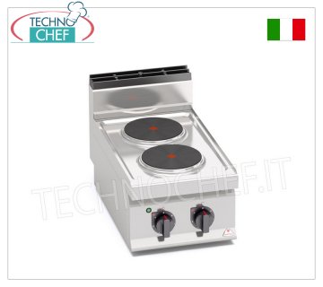 TECHNOCHEF - CUCINA ELETTRICA 2 PIASTRE TOP, Kw.5,2, Mod.E7P2B CUCINA ELETTRICA 2 PIASTRE TOP, BERTOS, Linea MACROS 700, Serie HIGH POWER, con 2 piastre TONDE Ø 220 mm, COMANDI INDIPENDENTI, 6 livelli di potenza, V.400/3+N, Kw.5,2, Peso 24 Kg, dim.mm.400x700x290h