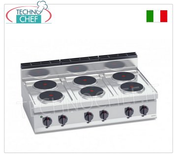 TECHNOCHEF - CUCINA ELETTRICA 6 PIASTRE TOP, Kw.15,6, Mod.E7P6B CUCINA ELETTRICA 6 PIASTRE TOP, BERTOS, Linea MACROS 700, Serie HIGH POWER, con 6 piastre TONDE Ø 220 mm, COMANDI INDIPENDENTI, 6 livelli di potenza, V.400/3+N, Kw.15,6 Peso 58 Kg, dim.mm.1200x700x290h