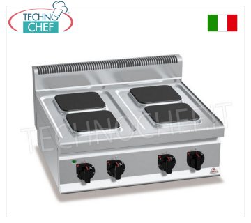 TECHNOCHEF - CUCINA ELETTRICA 4 PIASTRE TOP, Kw.10,4, Mod.E7PQ4B CUCINA ELETTRICA 4 PIASTRE TOP, BERTOS, Linea MACROS 700, Serie HIGH POWER, con 4 piastre QUADRE da mm 220x220, COMANDI INDIPENDENTI, 6 livelli di potenza, V.400/3+N, Kw.10,4, Peso 49 Kg, dim.mm.800x700x290h