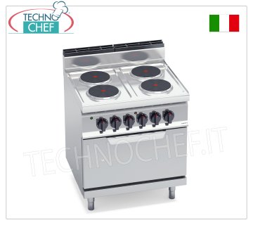 TECHNOCHEF - CUCINA ELETTRICA 4 PIASTRE su FORNO GN 2/1, Kw.17,9, Mod.E7P4+FE CUCINA ELETTRICA 4 PIASTRE su FORNO ELETTRICO GN 2/1, BERTOS, Linea MACROS 700, Serie HIGH POWER, con 4 piastre TONDE Ø 220 mm, COMANDI INDIPENDENTI, 6 livelli di potenza, V.400/3+N, Kw.17,9, Peso 100 Kg, dim.mm.800x700x900h