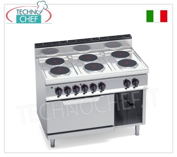 TECHNOCHEF - CUCINA ELETTRICA 6 PIASTRE su FORNO GN 2/1, Kw.23,1, Mod.E7P6+FE CUCINA ELETTRICA 6 PIASTRE su FORNO ELETTRICO GN 2/1, BERTOS, Linea MACROS 700, Serie HIGH POWER, con 6 piastre TONDE Ø 220 mm, COMANDI INDIPENDENTI, 6 livelli di potenza, V.400/3+N, Kw.23,1, Peso 129 Kg, dim.mm.1200x700x900h