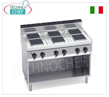 TECHNOCHEF - CUCINA ELETTRICA 6 PIASTRE su VANO a GIORNO, Kw.15,6, Mod.E7PQ6M CUCINA ELETTRICA 6 PIASTRE su VANO a GIORNO, BERTOS, Linea MACROS 700, Serie HIGH POWER, con 6 piastre QUADRE da mm 220x220, COMANDI INDIPENDENTI, 6 livelli di potenza, V.400/3+N, Kw.15,6 Peso 95 Kg, dim.mm.1200x700x900h