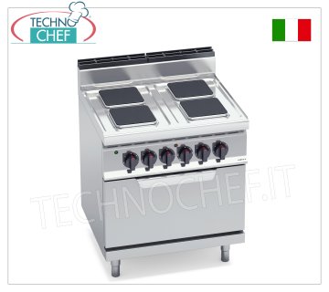 TECHNOCHEF - CUCINA ELETTRICA 4 PIASTRE su FORNO GN 2/1, Kw.17,9, Mod.E7PQ4+FE CUCINA ELETTRICA 4 PIASTRE su FORNO ELETTRICO GN 2/1, BERTOS, Linea MACROS 700, Serie HIGH POWER, con 4 piastre QUADRE da mm 220x220, COMANDI INDIPENDENTI, 6 livelli di potenza, V.400/3+N, Kw.17,9, Peso 106 Kg, dim.mm.800x700x900h