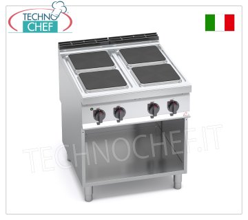 TECHNOCHEF - CUCINA ELETTRICA 4 PIASTRE su VANO a GIORNO, mod. E9PQ4M CUCINA ELETTRICA 4 PIASTRE su VANO a GIORNO,  BERTOS  Linea MAXIMA 900, Serie HIGH POWER, con 4 piastre QUADRE da mm 300x300, COMANDI INDIPENDENTI, 6 livelli di potenza, V.400/3+N, Kw 14,00, Peso 87 Kg, dim.mm.800x900x900h