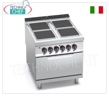 TECHNOCHEF - CUCINA ELETTRICA 4 PIASTRE su FORNO ELETTRICO GN 2/1,  mod. E9PQ4+FE CUCINA ELETTRICA 4 PIASTRE su FORNO ELETTRICO GN 2/1, BERTOS  Linea MAXIMA 900, Serie HIGH POWER, con 4 piastre QUADRE da mm 300x300, COMANDI INDIPENDENTI, 6 livelli di potenza, V.400/3+N, Tot. Kw 21,5, Peso 138 Kg, dim.mm.800x900x900h