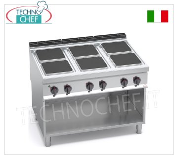 TECHNOCHEF - CUCINA ELETTRICA 6 PIASTRE su VANO a GIORNO, mod. E9PQ6M CUCINA ELETTRICA 6 PIASTRE su VANO a GIORNO, BERTOS  Linea MAXIMA 900, Serie HIGH POWER, con 6 piastre QUADRE da mm 300x300, COMANDI INDIPENDENTI, 6 livelli di potenza, V.400/3+N, Kw 21,00, Peso 136 Kg, dim.mm.1200x900x900h