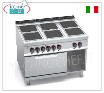 TECHNOCHEF - CUCINA ELETTRICA 6 PIASTRE su FORNO ELETTRICO GN 2/1,  mod. E9PQ6+FE CUCINA ELETTRICA 6 PIASTRE su FORNO ELETTRICO GN 2/1 , BERTOS  Linea MAXIMA 900, Serie HIGH POWER, con 6 piastre QUADRE da mm 300x300, COMANDI INDIPENDENTI, 6 livelli di potenza, V.400/3+N, Tot. Kw 28,5, Peso 189 Kg, dim.mm.1200x900x900h