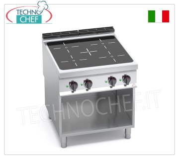 TECHNOCHEF - CUCINA ELETTRICA 4 ZONE ad INDUZIONE su VANO a GIORNO, mod. E9P4M/IND CUCINA ELETTRICA 4 ZONE ad INDUZIONE su VANO a GIORNO, BERTOS Linea MAXIMA 900, Serie POWER INDUCTION, con 4 ZONE QUADRE da mm 270x270, COMANDI INDIPENDENTI, 9 livelli di potenza, V.400/3+N, Kw.20,00, Peso 85 Kg, dim.mm.800x900x900h