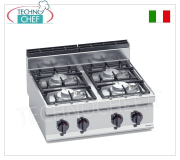 TECHNOCHEF - CUCINA a GAS 4 FUOCHI TOP, Kw.21,5, Mod.G7F4BPW CUCINA a GAS 4 FUOCHI  TOP, BERTO'S, Linea MACROS 700, Serie ECO POWER, potenza termica Kw.21,5, Peso 35 Kg, dim.mm.800x700x290h