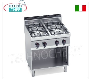 TECHNOCHEF - CUCINA a GAS 4 FUOCHI su VANO a GIORNO, Kw.21,5, Mod.G7F4MPW CUCINA a GAS 4 FUOCHI su VANO a GIORNO, BERTO'S, Linea MACROS 700, Serie ECO POWER, potenza termica Kw.21,5, Peso 52 Kg, dim.mm.800x700x900h