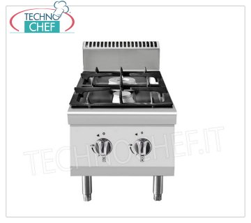 Technochef - CUCINA a GAS 2 FUOCHI da BANCO, Kw.10,5 CUCINA a GAS 2 FUOCHI da BANCO, Linea 700, potenza termica Kw 3,5+7, dim.mm.400x700x547h