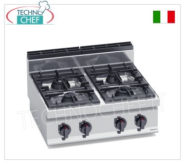 TECHNOCHEF - CUCINA a GAS 4 FUOCHI TOP, Kw.21, Mod.G7F4B CUCINA a GAS 4 FUOCHI  TOP, BERTO'S, Linea MACROS 700, Serie HIGH POWER, potenza termica Kw.21,00, Peso 51 Kg, dim.mm.400x700x290h