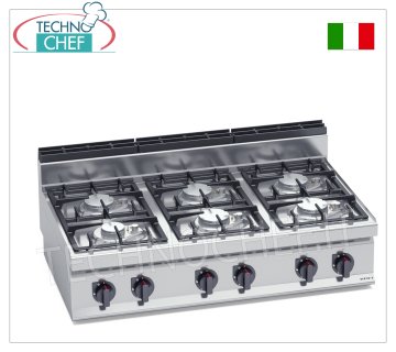 TECHNOCHEF - CUCINA a GAS 6 FUOCHI TOP, Kw.33,5, Mod.G7F6BPW CUCINA a GAS 6 FUOCHI  TOP, BERTO'S, Linea MACROS 700, Serie ECO POWER, potenza termica Kw.33,5, Peso 49 Kg, dim.mm.1200x700x290h