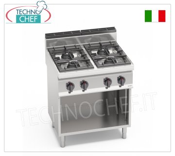 TECHNOCHEF - CUCINA a GAS 4 FUOCHI su VANO a GIORNO, Kw.21,00, Mod.G7F4M CUCINA a GAS 4 FUOCHI su VANO a GIORNO, BERTO'S, Linea MACROS 700, Serie HIGH POWER, potenza termica Kw.21,00, Peso 65 Kg, dim.mm.800x700x900h