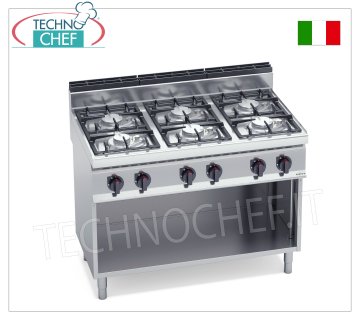 TECHNOCHEF - CUCINA a GAS 6 FUOCHI su VANO a GIORNO, Kw.33,5, Mod.G7F6MPW CUCINA a GAS 6 FUOCHI su VANO a GIORNO, BERTO'S, Linea MACROS 700, Serie ECO POWER, potenza termica Kw.33,5, Peso 90 Kg, dim.mm.1200x700x900h