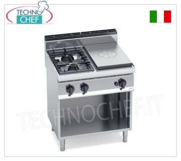 TECHNOCHEF - CUCINA COMBINATA con PIASTRA e 2 FUOCHI su VANO a GIORNO, Kw.17,5, Mod.G7T4P2FM CUCINA COMBINATA con PIASTRA a GAS e 2 FUOCHI su VANO a GIORNO, BERTOS, Linea MACROS 700, Serie HIGH POWER, potenza termica Kw 17,5, Peso 85 Kg, dim.mm.800x700x900h