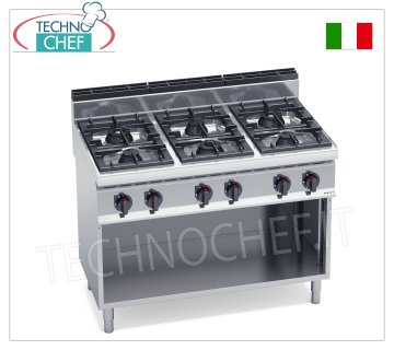 TECHNOCHEF - CUCINA a GAS 6 FUOCHI su VANO a GIORNO, Kw.31,5, Mod.G7F6M CUCINA a GAS 6 FUOCHI su VANO a GIORNO, BERTO'S, Linea MACROS 700, Serie HIGH POWER, potenza termica Kw.31,5, Peso 78 Kg, dim.mm.1200x700x900h