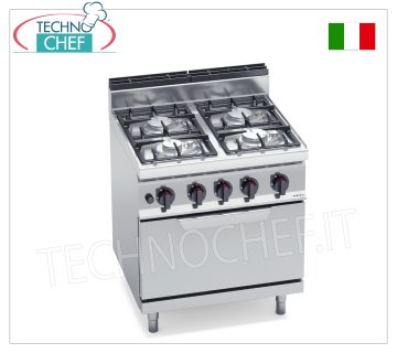 TECHNOCHEF - CUCINA a GAS 4 FUOCHI su FORNO a GAS GN 2/1, Kw.29,3, Mod.G7F4PW+FG CUCINA a GAS 4 FUOCHI su FORNO a GAS GN 2/1, BERTO'S, Linea MACROS 700, Serie ECO POWER, potenza termica tot. Kw 29,3, Peso 80 Kg, dim.mm.800x700x900h