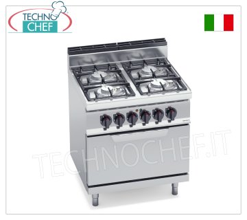 TECHNOCHEF - CUCINA a GAS 4 FUOCHI su FORNO ELETTRICO GN 2/1, Kw.21,5+7,5, Mod.G7F4PW+FE CUCINA a GAS 4 FUOCHI su FORNO ELETTRICO GN 2/1, BERTO'S, Linea MACROS 700, Serie ECO POWER, potenza termica Kw.21,5 + potenza elettrica Kw 7,5, Peso 80 Kg, dim.mm.800x700x900h