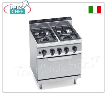 TECHNOCHEF - CUCINA a GAS 4 FUOCHI su FORNO a GAS GN 2/1, Kw.28,8, Mod.G7F4+FG CUCINA a GAS 4 FUOCHI su FORNO a GAS GN 2/1, BERTOS, Linea MACROS 700, Serie HIGH POWER, potenza termica tot Kw.28,8, Peso 102 Kg, dim.mm.800x700x900h