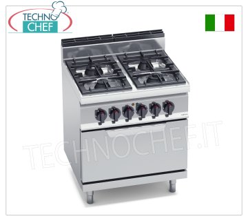 TECHNOCHEF - CUCINA a GAS 4 FUOCHI su FORNO ELETTRICO GN 2/1, Kw.21+7,5, Mod.G7F4+FE CUCINA a GAS 4 FUOCHI su FORNO ELETTRICO GN 2/1, BERTOS, Linea MACROS 700, Serie HIGH POWER, potenza termica Kw 21,00 + potenza elettrica Kw 7,5, Peso 102 Kg, dim.mm.800x700x900h