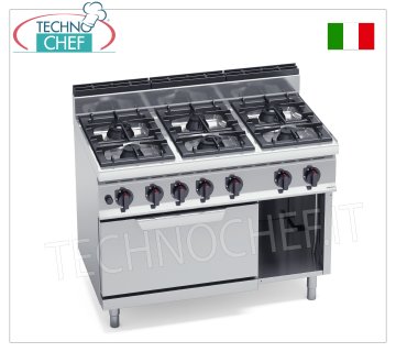 TECHNOCHEF - CUCINA a GAS 6 FUOCHI su FORNO a GAS GN 2/1, Kw.39,3, Mod.G7F6+FG