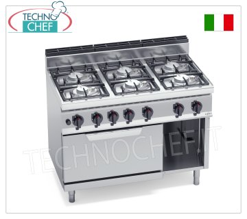 TECHNOCHEF - CUCINA a GAS 6 FUOCHI su FORNO a GAS GN 2/1, Kw.41,3, Mod.G7F6PW+FG