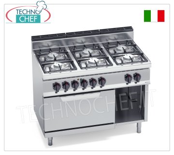 TECHNOCHEF - CUCINA a GAS 6 FUOCHI su FORNO ELETTRICO GN 2/1, Kw.33,5+7,5, Mod.G7F6PW+FE