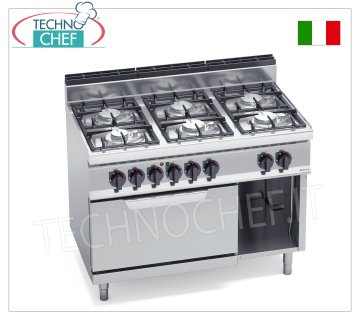 TECHNOCHEF - CUCINA a GAS 6 FUOCHI su FORNO ELETTRICO GN 2/1, Kw.33,5+7,5, Mod.G7F6PW+FE CUCINA a GAS 6 FUOCHI su FORNO ELETTRICO GN 2/1, BERTO'S, Linea MACROS 700, Serie ECO POWER, potenza termica Kw.33,5 + potenza elettrica Kw 7,5, Peso 112 Kg, dim.mm.1200x700x900h