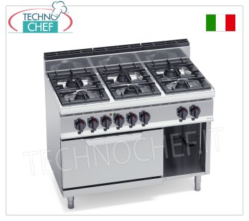 TECHNOCHEF - CUCINA a GAS 6 FUOCHI su FORNO ELETTRICO GN 2/1, Kw.31,5+7,5, Mod.G7F6+FE CUCINA a GAS 6 FUOCHI su FORNO ELETTRICO GN 2/1, BERTOS, Linea MACROS 700, Serie HIGH POWER, potenza termica Kw 31,5 + potenza elettrica Kw 7,5, Peso 126 Kg, dim.mm.1200x700x900h