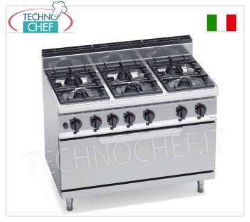 TECHNOCHEF - CUCINA a GAS 6 FUOCHI su FORNO a GAS, Kw.43,5, Mod.G7F6+T