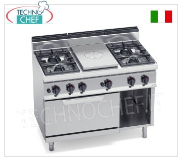 TECHNOCHEF - CUCINA COMBINATA con PIASTRA e 4 FUOCHI su FORNO a GAS GN 2/1, Kw.35,8, Mod.G7T4P4F+FG
