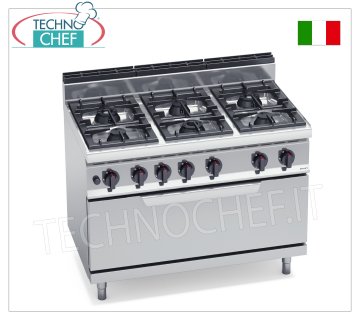 TECHNOCHEF - CUCINA a GAS 6 FUOCHI su FORNO a GAS, Kw.54, Mod.G7F6P+T