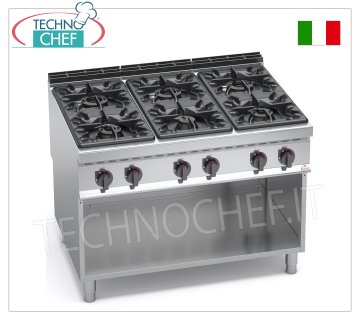 TECHNOCHEF - CUCINA a GAS 6 FUOCHI su VANO a GIORNO,  mod. G9F6M CUCINA a GAS 6 FUOCHI su VANO a GIORNO, BERTOS  Linea MAXIMA 900, Serie HIGH POWER, potenza termica Kw.53,5, Peso 140 Kg, dim.mm.1200x900x900h