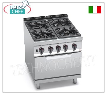 TECHNOCHEF - CUCINA a GAS 4 FUOCHI su FORNO a GAS GN 2/1,  mod. G9F4+FG CUCINA a GAS 4 FUOCHI su FORNO a GAS GN 2/1, BERTOS  Linea MAXIMA 900, Serie HIGH POWER, potenza termica tot. Kw.42,3, Peso 149 Kg, dim.mm.800x900x900h