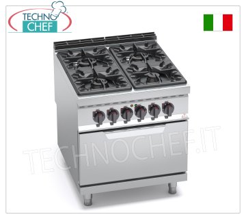 TECHNOCHEF - CUCINA a GAS 4 FUOCHI su FORNO ELETTRICO GN 2/1,  mod. G9F4+FE CUCINA a GAS 4 FUOCHI su FORNO ELETTRICO GN 2/1, BERTOS  Linea MAXIMA 900, Serie HIGH POWER, potenza termica Kw 34,5 + Kw 7,5, Peso 158 Kg, dim.mm.800x900x900h