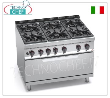 TECHNOCHEF - CUCINA a GAS 6 FUOCHI su FORNO a GAS,  mod. G9F6+T