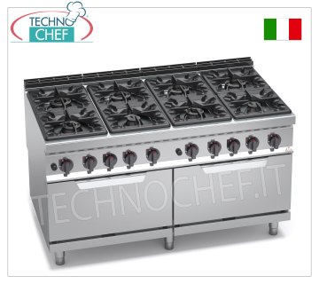 TECHNOCHEF - CUCINA a GAS 8 FUOCHI su 2 FORNI a GAS GN 2/1,  mod. G9F8+2FG