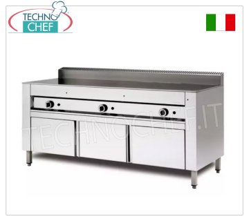 Cuocipiadina a GAS con PIASTRA di COTTURA in ACCIAIO, versione su Base Armadiata Cuocipiadina a gas versione su Base Armadiata, con PIASTRA in ACCIAIO da 600x600 per 4 piadine, potenza termica kw 6,7, dim. esterne mm 650x730x960h