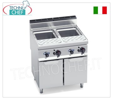 TECHNOCHEF - CUOCIPASTA a GAS su MOBILE, 2 vasche da lt.30+30, Mod.CPG80E