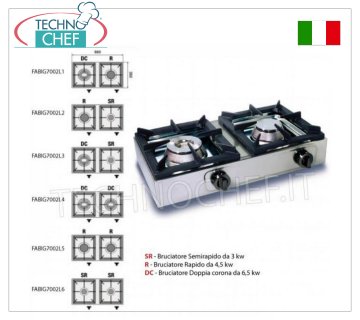 Fornello gas professionale da tavolo, 2 fuochi