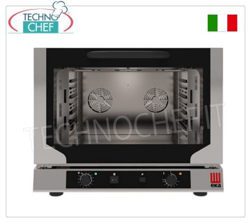 FORNO CONVEZIONE ELETTRICO VENTILATO con GRILL e UMIDIFICATORE, Professionale con camera di cottura per 4 TEGLIE GASTRO-NORM 1/1 (mm 530x325), COMANDI ELETTROMECCANICI, V.400/3+N, Kw.5,2, Peso 52 Kg, dim.mm.784x754x634h