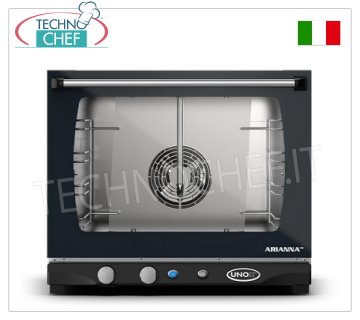 UNOX - FORNO CONVENZIONE elettrico, per GASTRONOMIA e PASTICCERIA, capacità 4 TEGLIE da mm. 460x330, versione con COMANDI MANUALI ed UMIDIFICATORE, V. 230/1, Kw. 3,00, Peso 31 Kg, dim.mm. 600X655x509h
