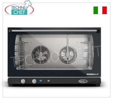 UNOX - Forno Convezione Elettrico con Umidificatore, Mod. XFT193 ROSSELLA, 4 TEGLIE da cm 60x40 FORNO CONVENZIONE elettrico UNOX-Linea MISS, per GASTRONOMIA e PASTICCERIA, capacità 4 TEGLIE da mm.600x400, versione con COMANDI MANUALI ed UMIDIFICATORE, V. 230/1 - 400/3+N, Kw. 6,5, Peso 49 Kg, dim.mm.800x774x509h